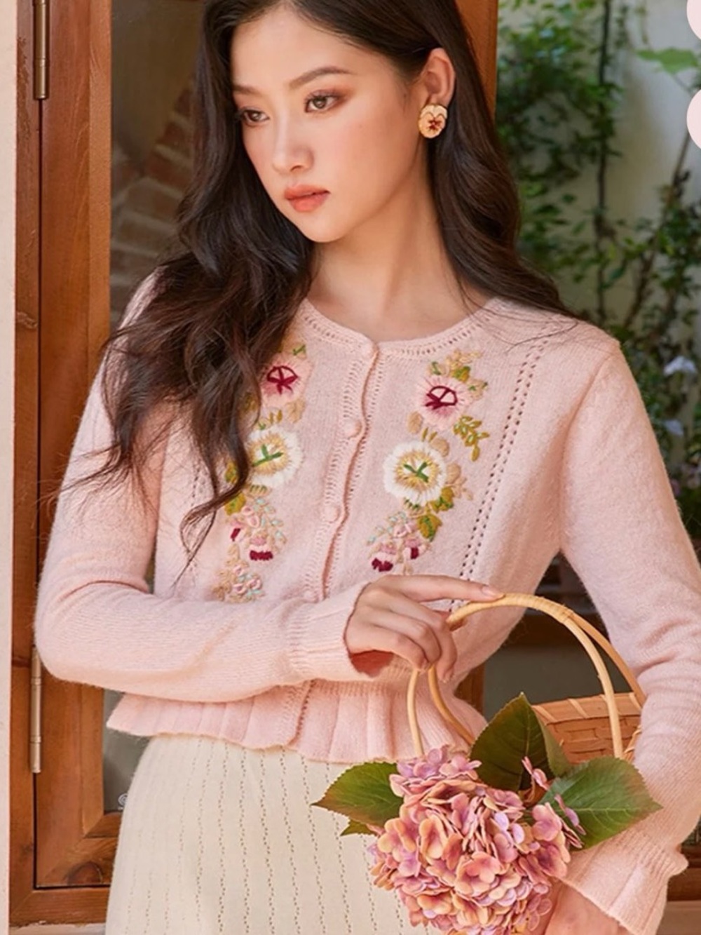 LaceMade Pale Pink Embroidered Cardigan Sweater